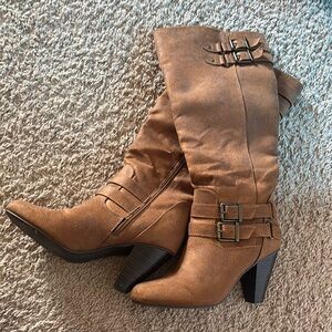 T.J.Maxx Tan Heeled Boots with Buckle Detail